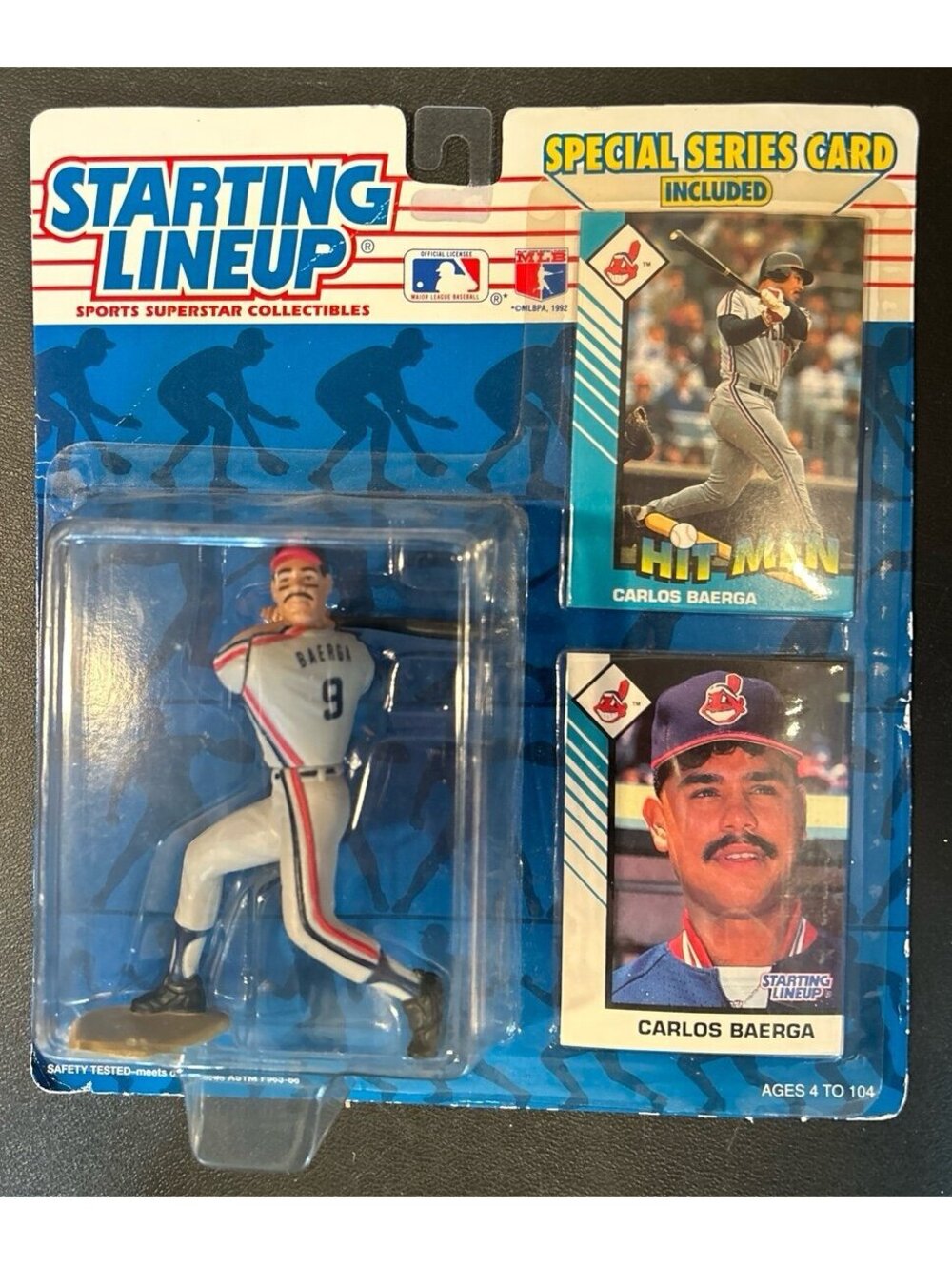 1993 Starting Lineup Carlos Baerga Cleveland Indians Kenner Figure Hit-Men Card